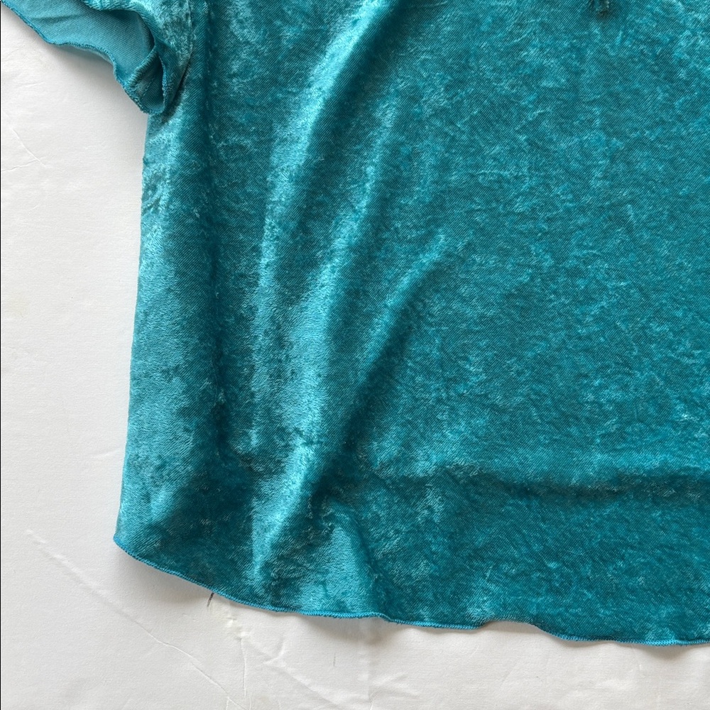 Vintage Y2K New Teal Velvet XL Fairy Peasant Blouse Top Beaded Embroidered - Picture 7 of 17